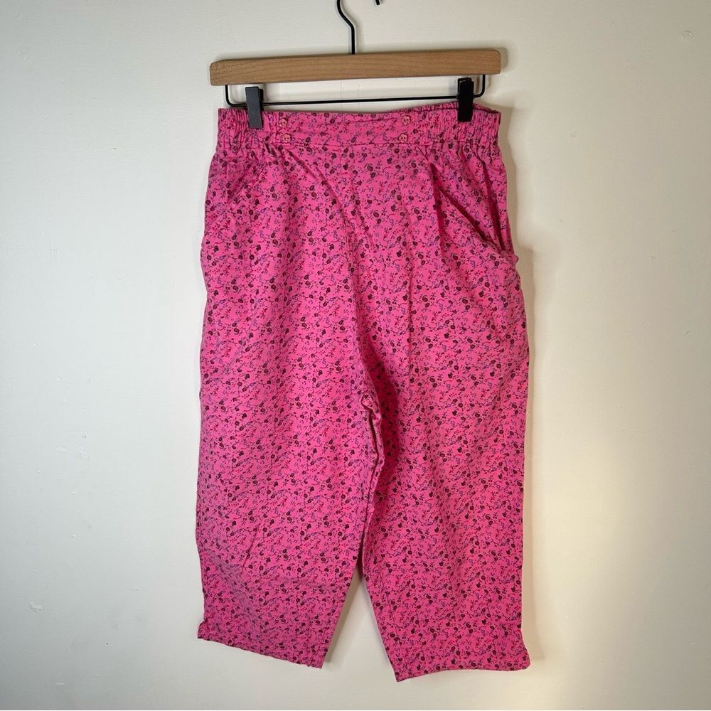 Pink Casual Capri Pants with Floral Print size Large Cotton